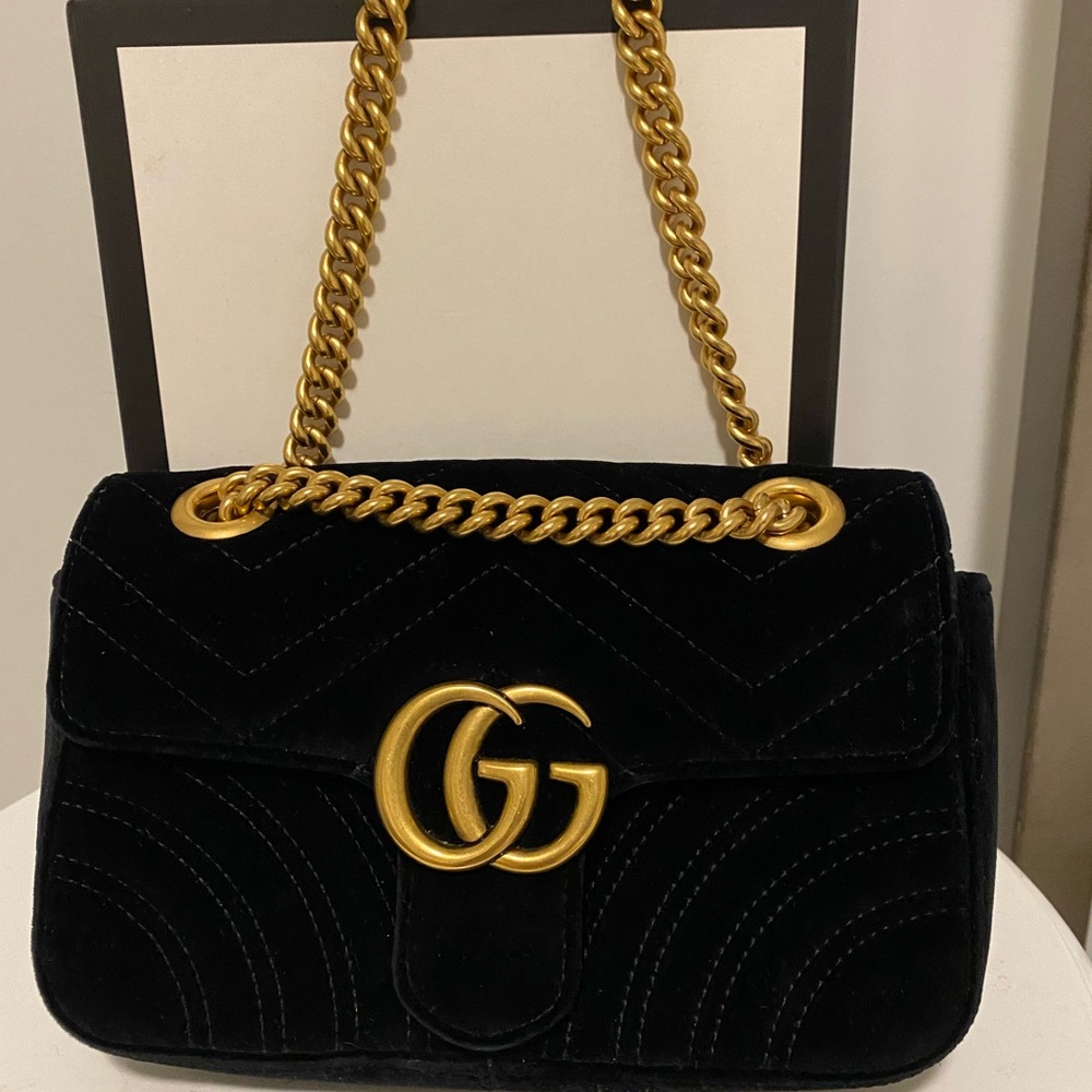 Black Gucci GG Marmont cross body velvet